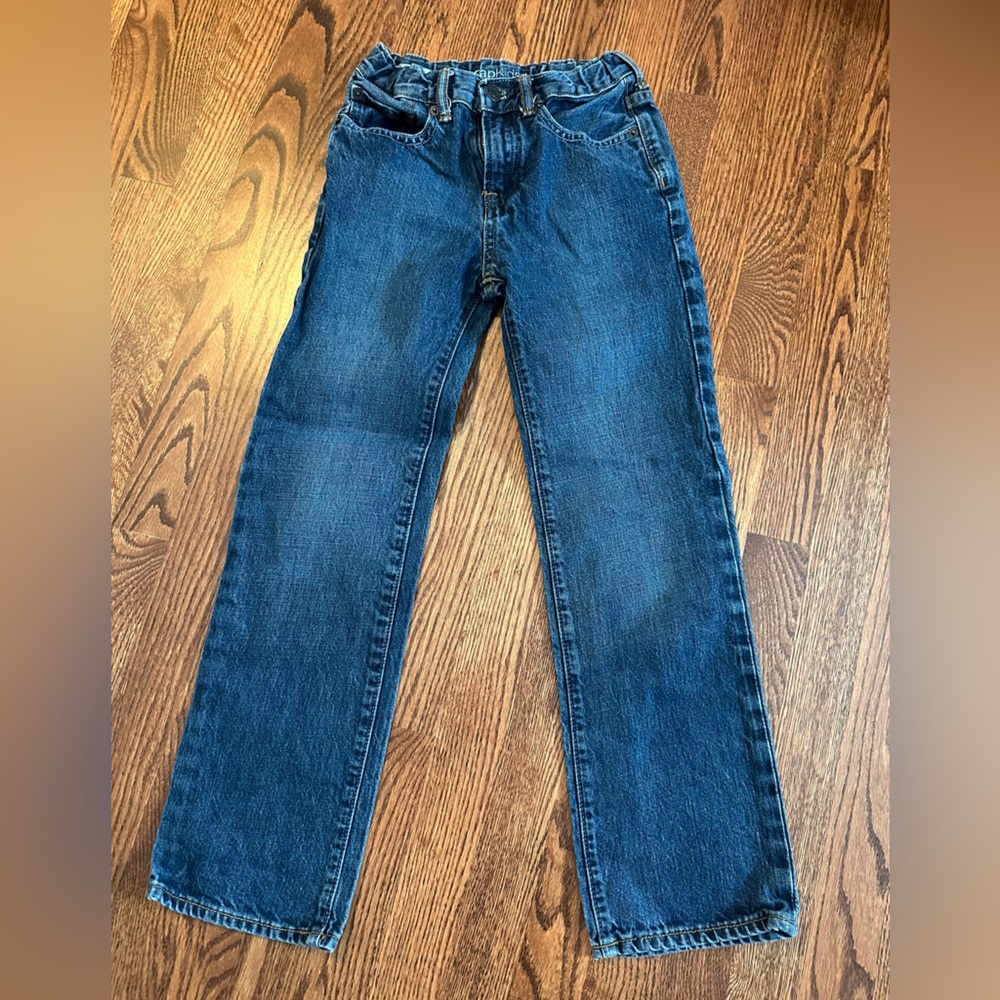 Gap kids original jeans with medium blue wash & light fading design cinch waist.